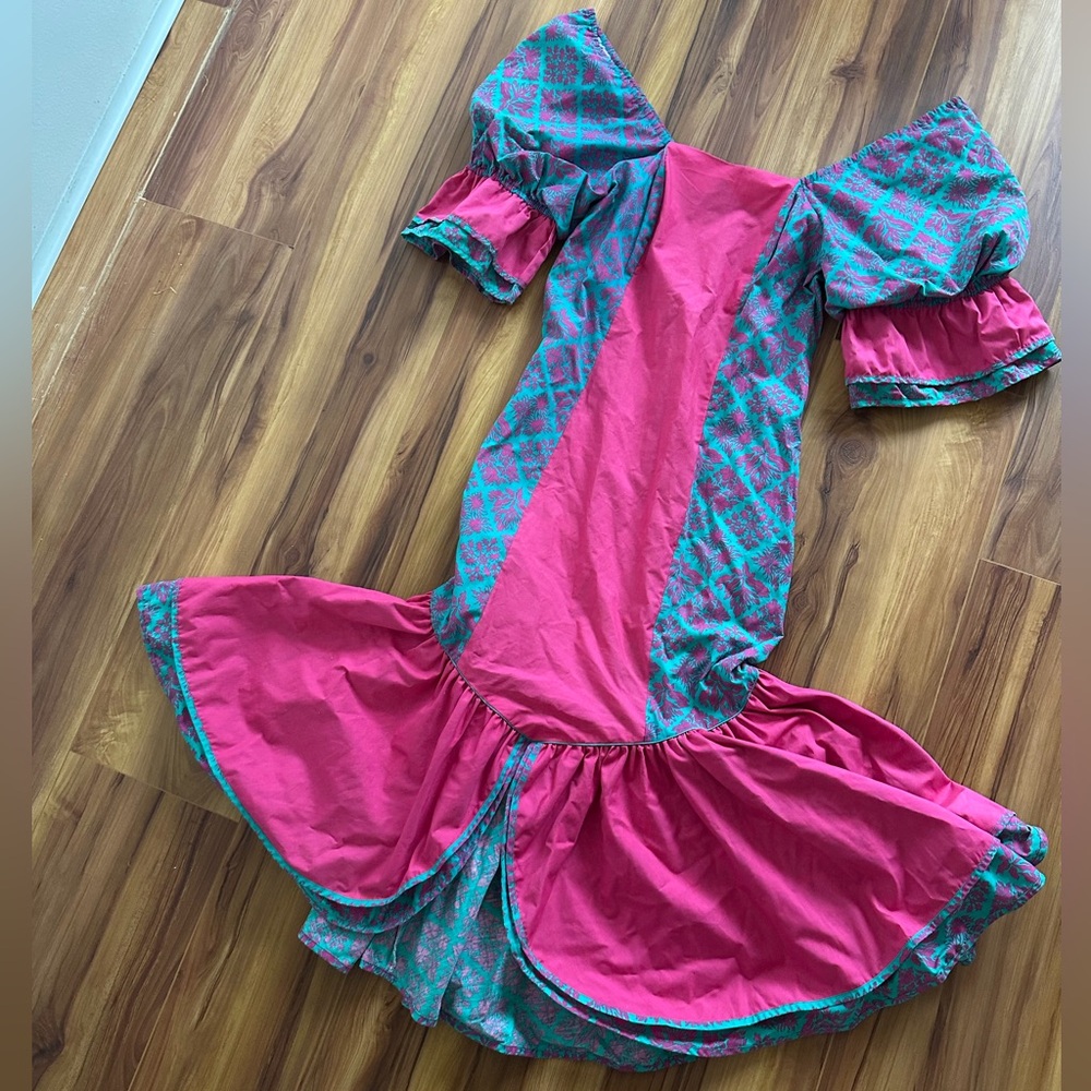 Elegant Pink and Blue Maxi Dress